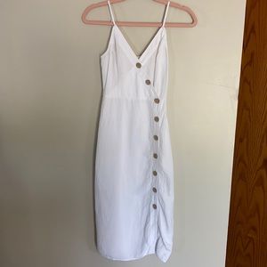 Express White Button Front Linen Blend Midi Dress